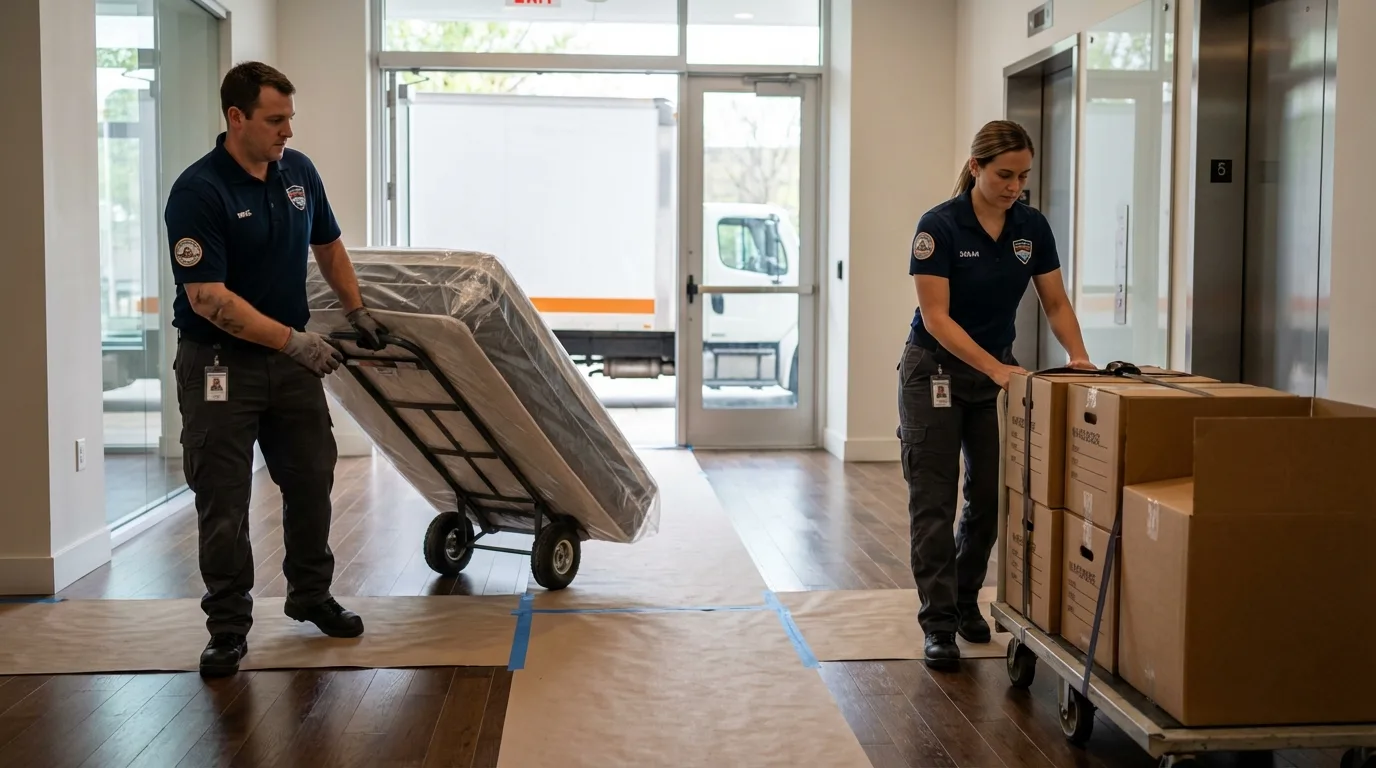Professional apartment movers loading elevator in Bristow, OK